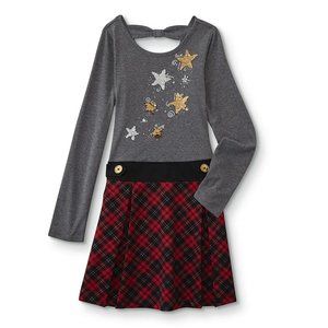 Route 66 Girls' Daphne Drop Waist Dress - Stars/Plaid size 18.5